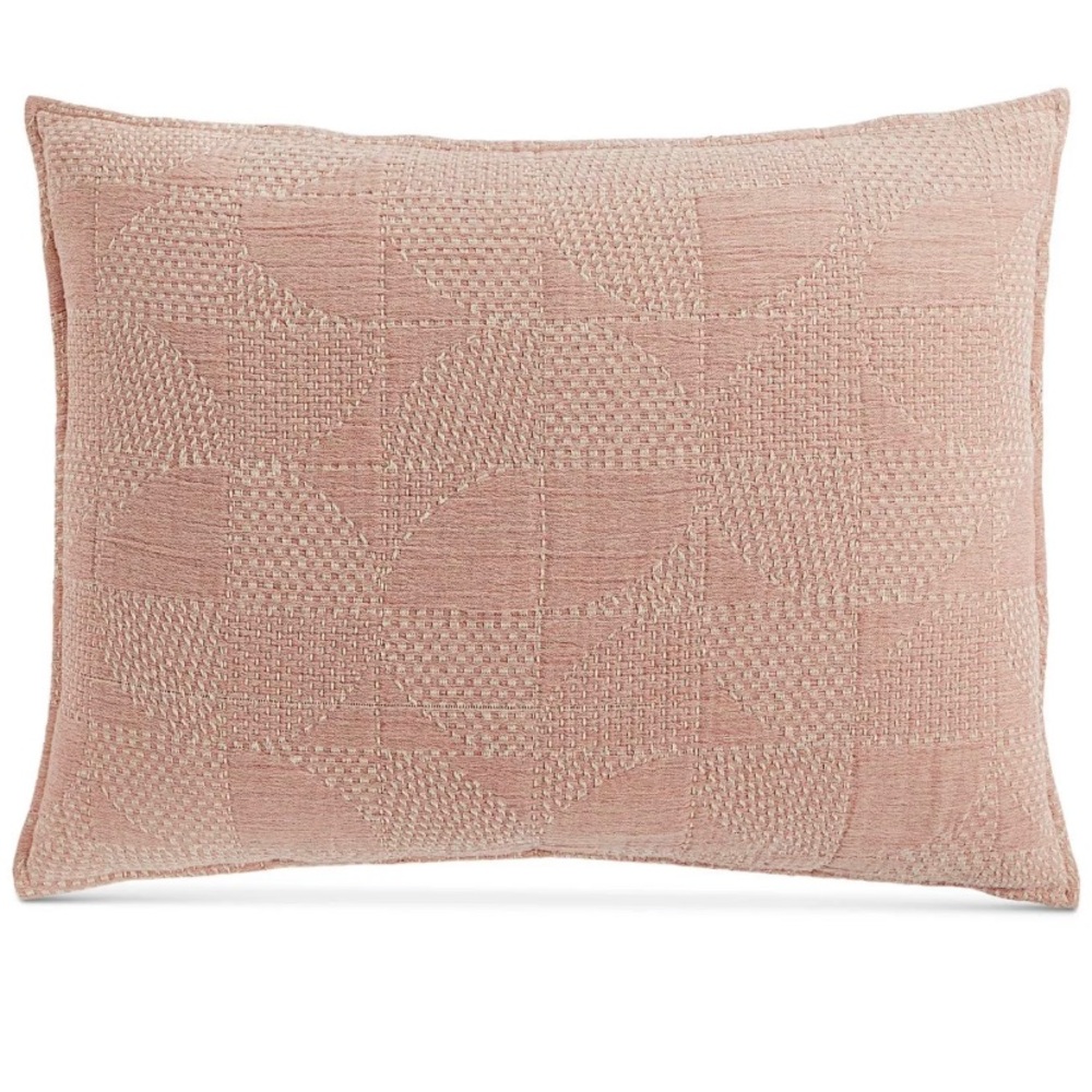 Set 2 OAKE Geo Stitch Faux Embroidery Standard sham Terracotta New